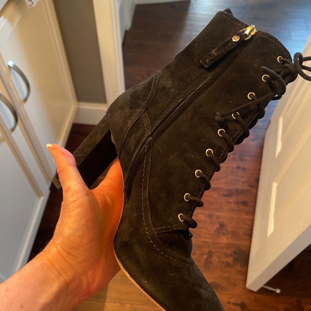M.Gemi Annata Black Suede High Heeled Boot Lace Up Ankle Booties - Picture 14 of 15
